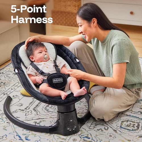 Image of HARPPA Weddell Lite Electric Swing for Baby, 5 Adjustable Speeds, Black | Infant Swing with 3 Timers, Remote & Touch Panel, 5-Point Harness, 10 Built-in Melodies, and Folds for Easy Storage
