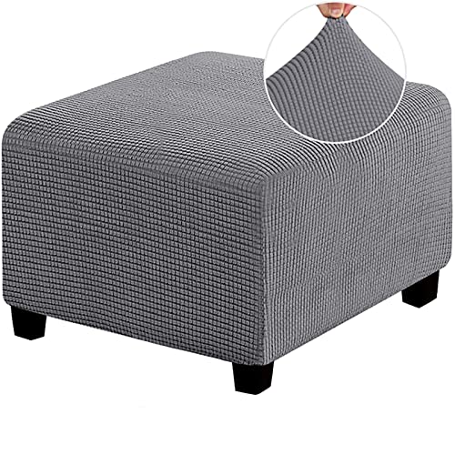 HJLRR Square Ottoman Cover, Feature Stretch Thick Soft Jacquard Fabric Footstool Protector Covers, Removable Anti-Slip Furniture Protectors Storage Foot Stool,grey,M