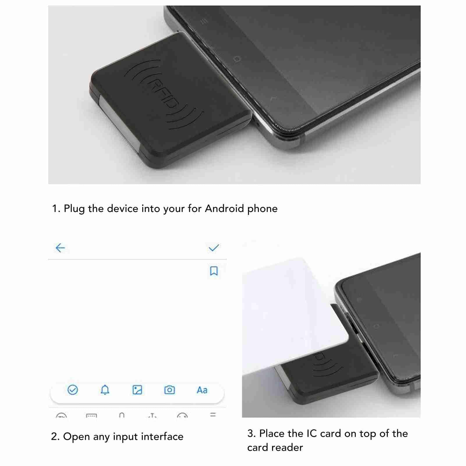 Dpofirs Lector de Tarjetas Inteligentes para EM4100, Lector de Tarjetas de Teléfono Móvil RFID ID de 125 KHz con Tipo C, Compatible con para para para para