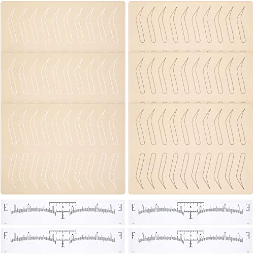6 Sheets Tattoo Practice Skins Microblading Eyebrow Practice Skins No Ink Fake Skin with 4 Pieces Disposable Eyebrow Ruler Sticker for Tattoo Artists and Beginners
