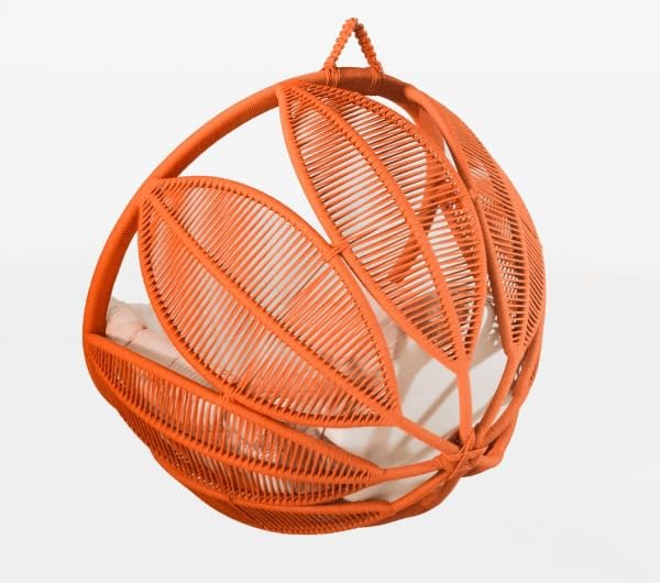 Image of Rattan Wicker Wrought Iron Two Seater Swing Chair with Powder Coated Stand & Cushion & Hook | Double Hammock Swing for Adults & Kids | Modern Swing Jhula | (Orange and Cream)