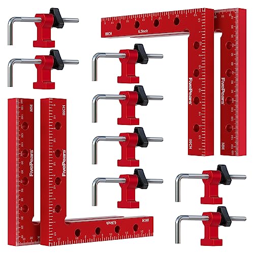 Fivepears 4 Pack 90 degree positioning square clamps set for woodworking, 6.3' x 6.3'(16 x 16cm) aluminum precision right angle corner clamp for square picture frame tool box cabinet drawer and wood