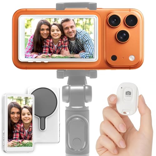 Magnetic Selfie Monitor Screen for iPhone, Back Camera Monitor with Bluetooth Remote, Real-Time Screen Mirroring, USB-C Rechargeable, for Vlogging and Livestreaming