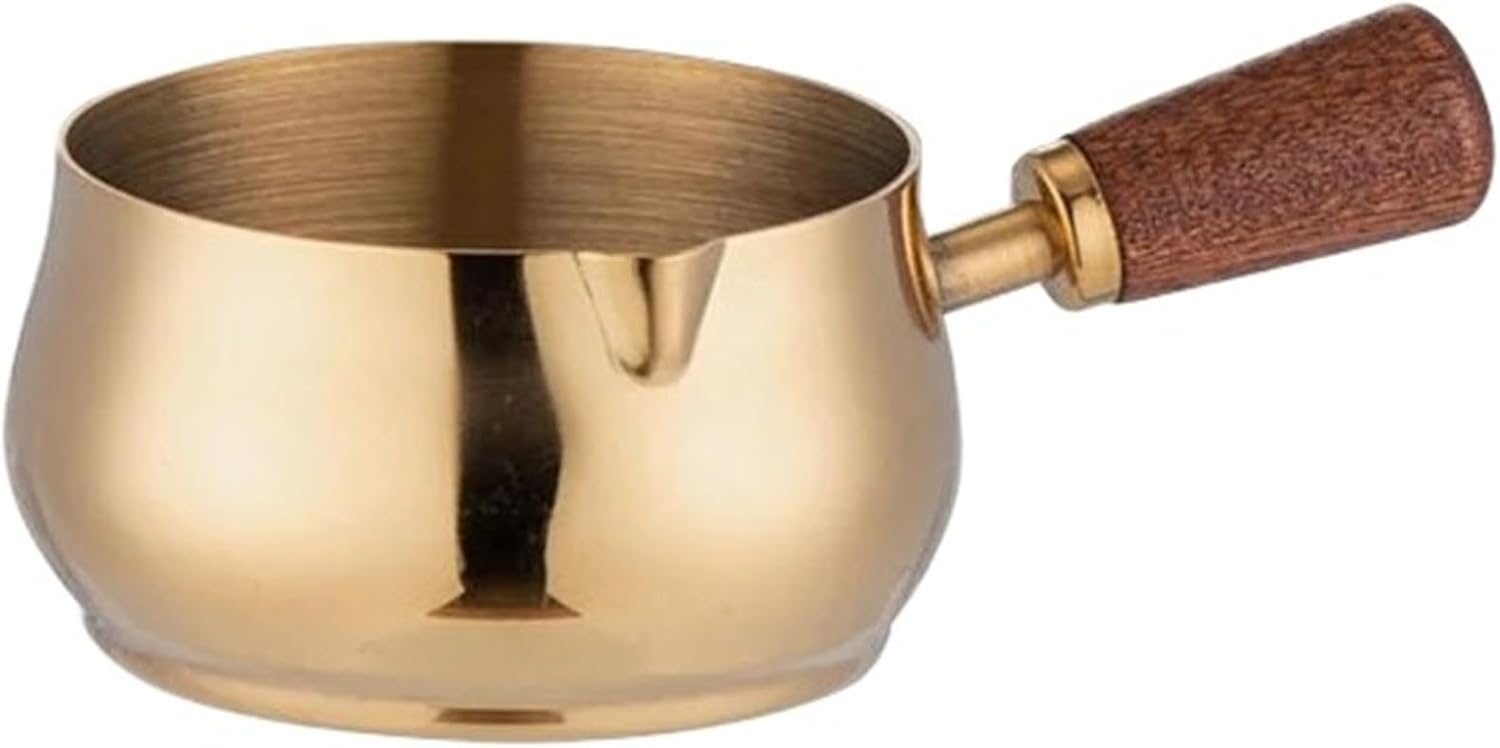 Stainless Steel Sauce Cup Western Steak Dressing with Wooden Handle Tomato Salad Dipping Saucer Kitchen Tools(Silver-1Pcs)