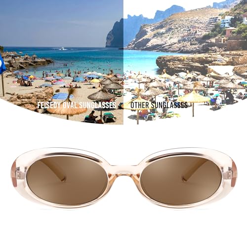 FEISEDY Small Retro Oval Sunglasses for Women Men 90s Vintage UV400 Protection Sun Glasses B91613