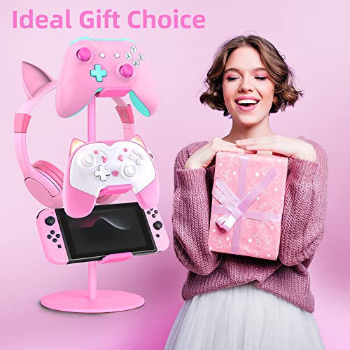 Image of Controller Holder Pink,Headphone Stand,3 Tier Multi Adjustable Game Controller Headset Hanger for All Universal Gaming PC Accessories, Xbox PS4 PS5 Nintendo Switch(Cute Pink)