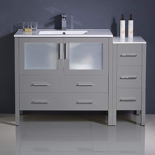 Miniatura 4 de Fresca Torino - Mueble de baño moderno de roble gris de 48 pulgadas con fregadero integrado