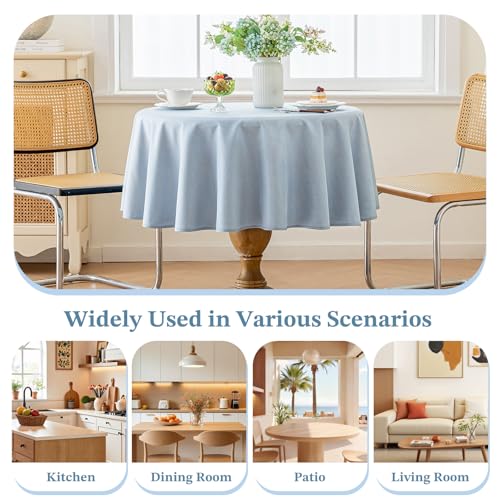 Alsoo Table Cloth for Round Table, 60 Inch Linen Textured Light Blue Table Cloth Waterproof Spill-Proof Circle TableCloths Wrinkle Free Fabric Farmhouse Table Cover for Dining Parties Buffets Holidays by Alsoo - Used condition - Image 5