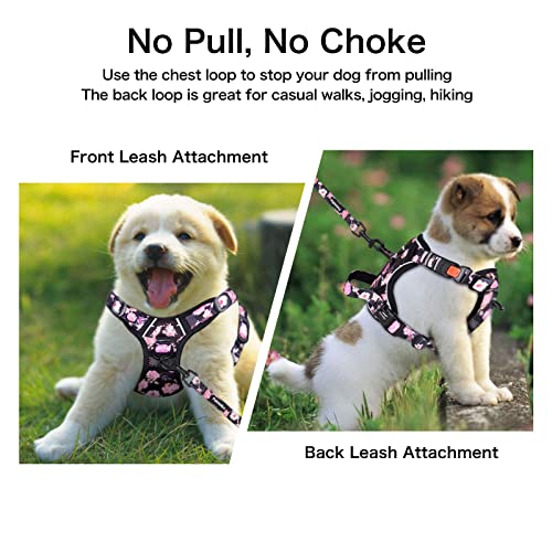 Petmolico No Pull Dog Harness Set, 2 Leash Attchment Easy Control Handle Reflective Vest Dog Harness Small Breed, Small Dogs Harness And Leash Set With Poop Bag Holder, Small Pink Rose #TOP3