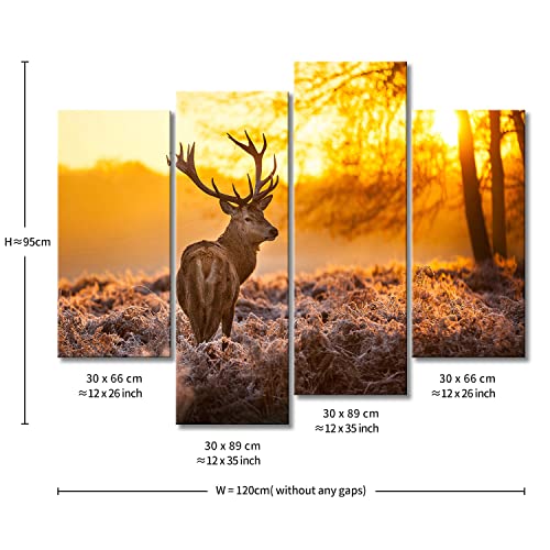 So Crazy Art- Deer In Sunset Wall Art Decor Autumn Forest Canvas Pictures Artwork 4 Panel Animal Wildlife Painting Prints For Home Living Dining Room Kitchen #TOP6