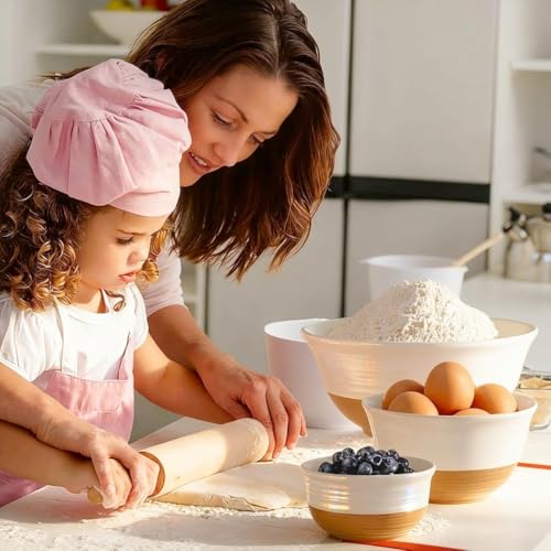 HASENSE Ceramic Mixing Bowls, Large Serving Salad Pasta Bowls Set, 2.1/1.0/0.5 Qt for Entertaining, White Nesting Batter Bowls for Prepping Baking, Dishwasher Microwave Safe, Set of 3 — view 3