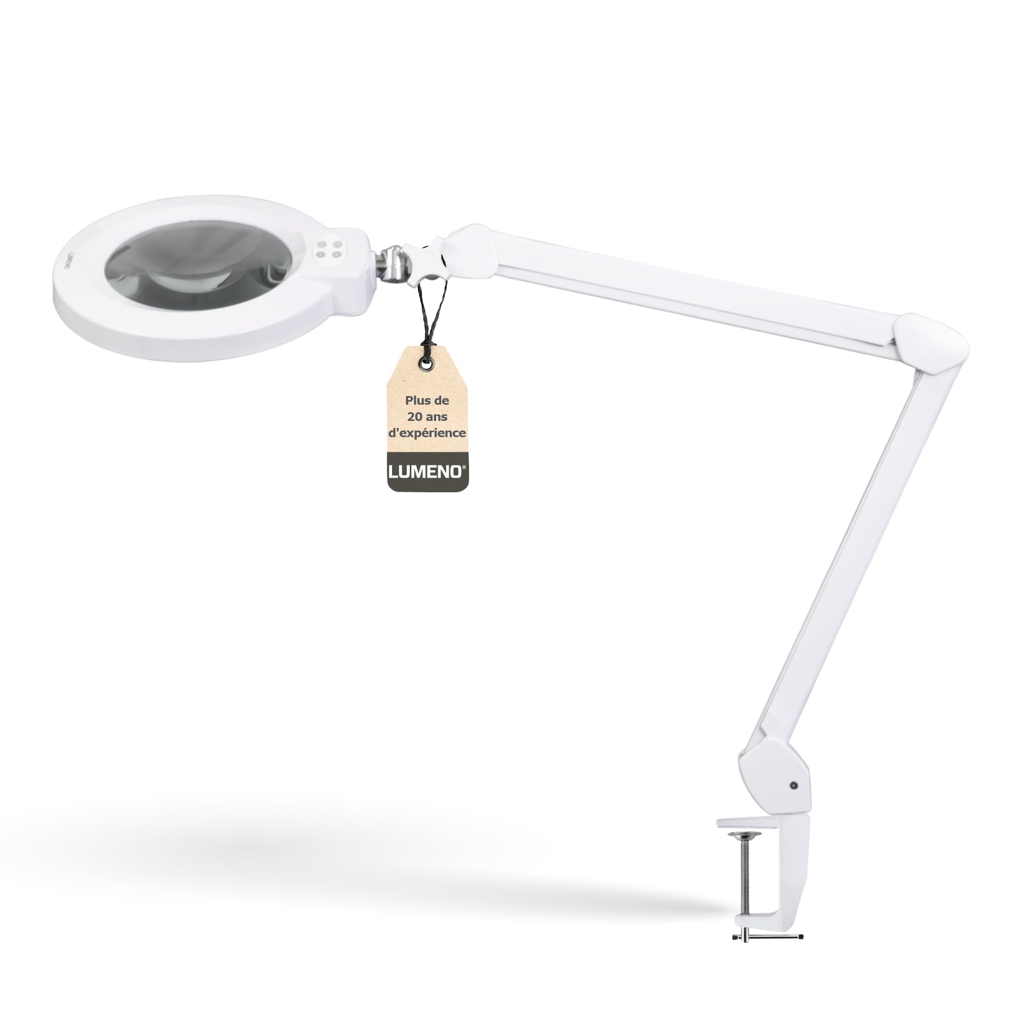 Lumeno 8243PRO Lampe loupe LED avec grande lentille en verre 177 mm, dimmable avec interrupteur à segments et boîtier métallique robuste, pour les travaux manuels, le cabinet de pédicure, 3 dioptries