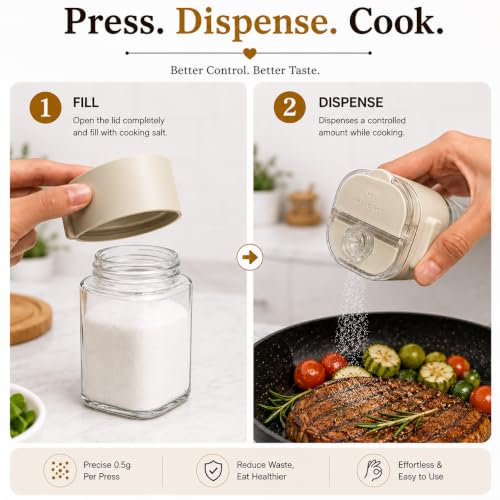 Image of Vasukie Salt & Pepper Square Glass Spice Jar with Black Sifter Two Sided Sifter Cap,Masala jar Spice Container (Each Bottle 120ml) (2IN1 Press Bottle)