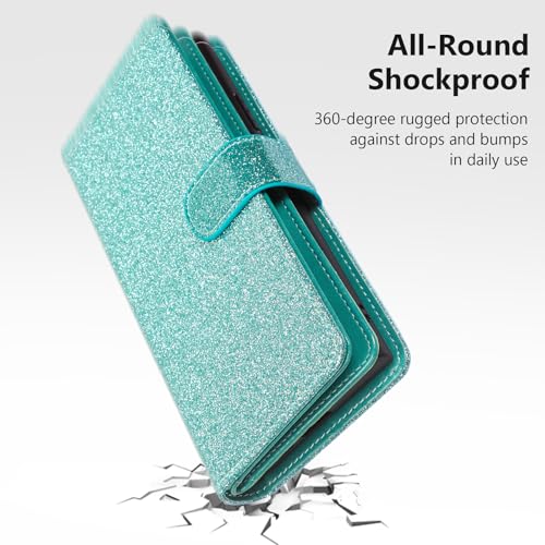 Varikke for iPhone 13 Wallet Case Detachable with 9-Card Holder for Women, Fashion Glitter PU Leather Wrist Strap Strong Magnetic Flip Wallet Removable Phone Case Cover for iPhone 13 6.1", Mint Green by Varikke - Image 7