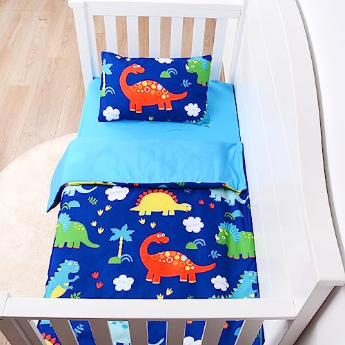 Jisen Crib Bedding Set For Boys Girls 3 Piece Toddler Bed Bedding Set Soft Microfiber Baby Crib Duvet Cover Set Include Duvet Cover Fitted Sheet Pillowcase Nursery Bed Decoration Gift Blue Dinosaurs #TOP1