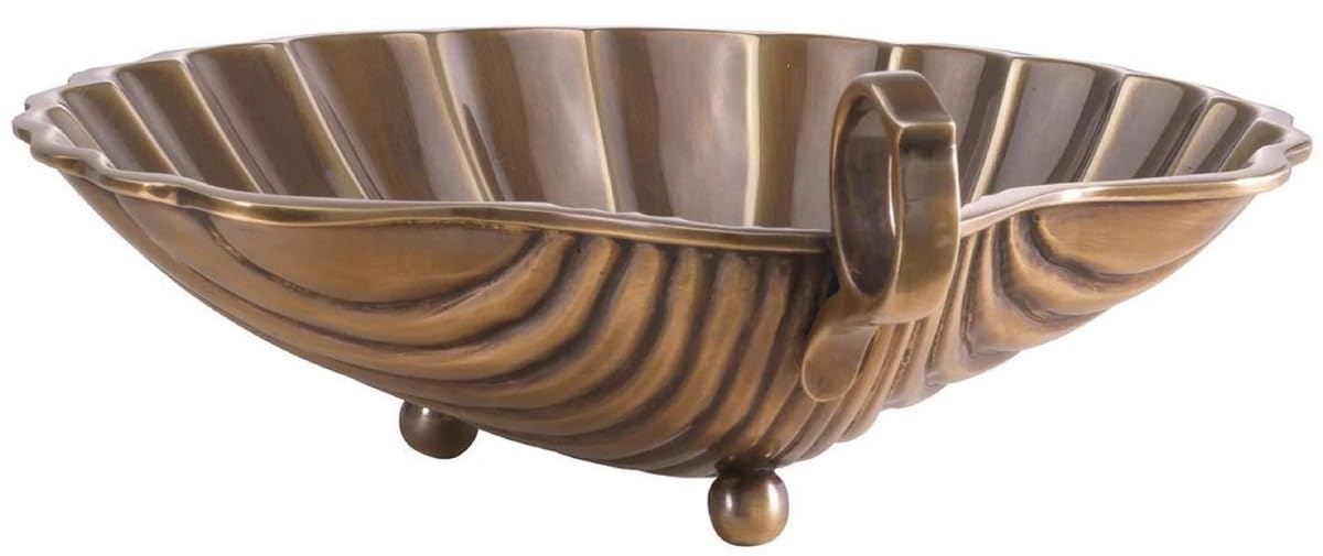 Casa Padrino Luksusowa taca do serwowania z mosiądzu w stylu vintage 22,5 x 19,5 x wys. 5,5 cm - mosiężna taca w kształcie muszli - akcesoria do hoteli i restauracji - luksusowa jakość