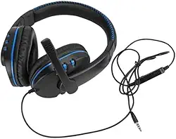 Headset Gamer com Fio Microfone Entrada P3 Fone de Ouvido Anti Ruído - Headphone Compatível com Principais Video Games e PC Controlador de volume (Preto e Azul)