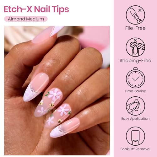 Image of Beetles Gel Nail Tips Etch-X- Almond Medium, 384pcs 12 Sizes, Pre-Etched Half Matte Full Cover Soft Gel Nail Tips, Press on False Nail Extension Acrylic Fake Nails, Easy DIY Salon Art