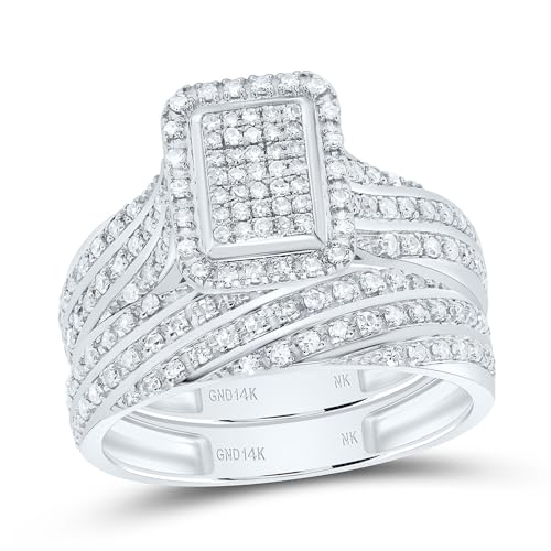 His & Hers 14K White Gold, Yellow Gold 3/4 CTW Cluster Diamond Trio Set Matching Engagement Ring Wedding Bands