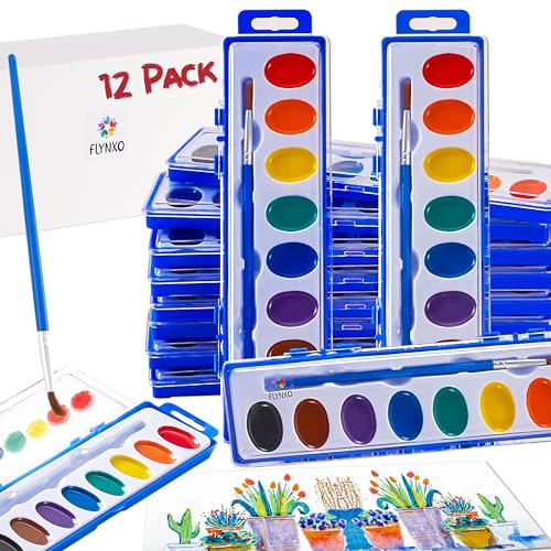 Image of 12 Pack Water Color Paint Sets for Kids - Non-Toxic 8 Color Kits