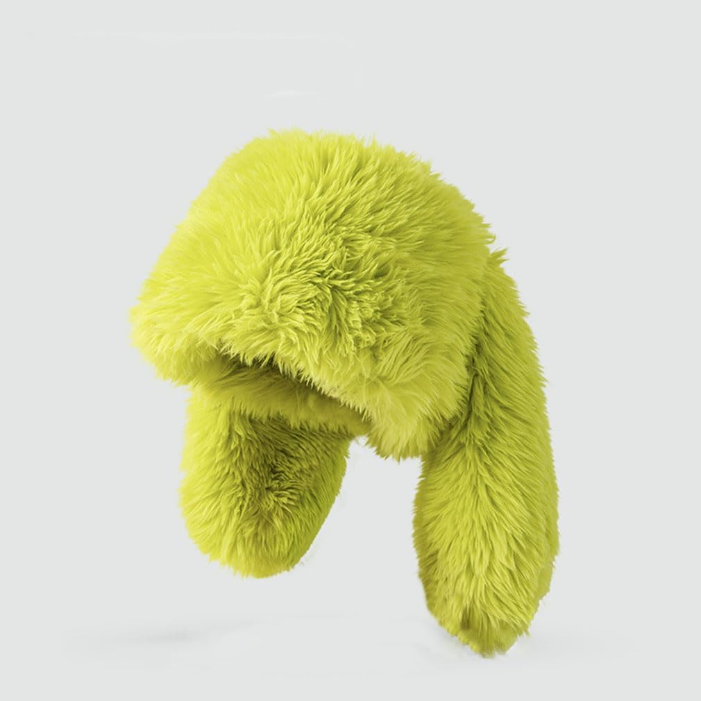 Women Winter Warm Plush Beanie Hat Long Rabbit Ears Hats Ladies Cartoon Cute Animal Ear Fluffy Hat Green Skull Cap - Image 2