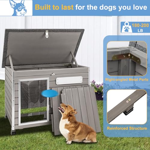Ketive KET-DOG-63 House Outdoor & Indoor, Wooden Dog Kennel With Raised Feet For Small To Large Dogs, Dog Houses With Removable Floors, Weatherproof Asphalt Roof Kennel thumb #4