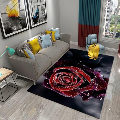 Tapis 3D imprimé rose fleur 90x150cm tapis canapé salon table à thé - 2