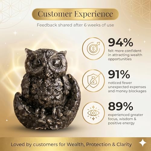 Image of Pyrite Owl with Moon Base (Maa Laxmi Ji Vahan & Shani Dev Priya) for Dhan Wealth Protection | Vastu Feng Shui Money Attraction Owl | Home Office Decor Good Luck Gift