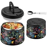 Itslife Thermobehälter für Essen 420ml, Warmhaltebehälter Essen Edelstahl mit Schnallendeckel und Löffel, Thermo Lunchbox Auslaufsicher, Essensbehälter für Picknick, Schulen und Büros, Spielfeld