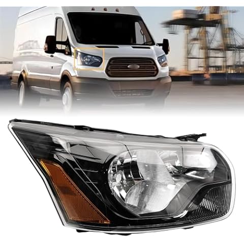 Bewild Headlight Headlamp Assembly w/Bulbs Fit For 2015-2023 Ford Transit Van 150 250 350 350HD Clear Lamp Lens Black Housing Passenger Right Side CK4Z13008A/CK4Z13008J | FO2503330/FO2503356 Cover