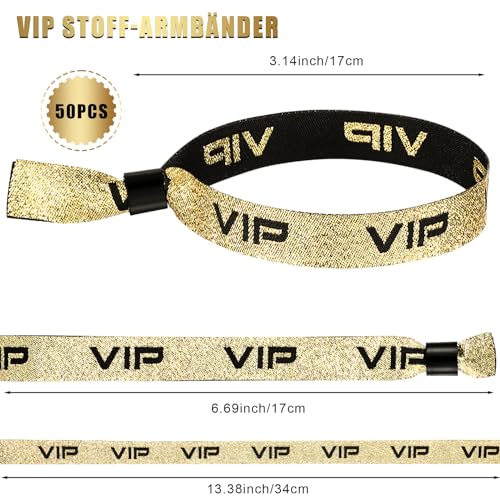 Aoriher 50 Stück VIP Stoff Einlassbänder VIP Eintrittsbänder Goldene Eintrittsarmbänder Festival Bändchen Partybänder für Geburtstag Hochzeit Party Eventbänder für Konzerte Ausstellung Ball Kino