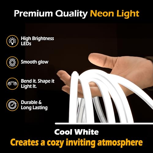 Image of Forus 15M LED Neon Strip Light Cool White, 240 LEDs /M High Brightness COB Neon Rope Light, Waterproof IP65 Flexible Silicone Strip, Cuttable LED Light for Home, Bedroom, Wall Decor, Festival Lighting