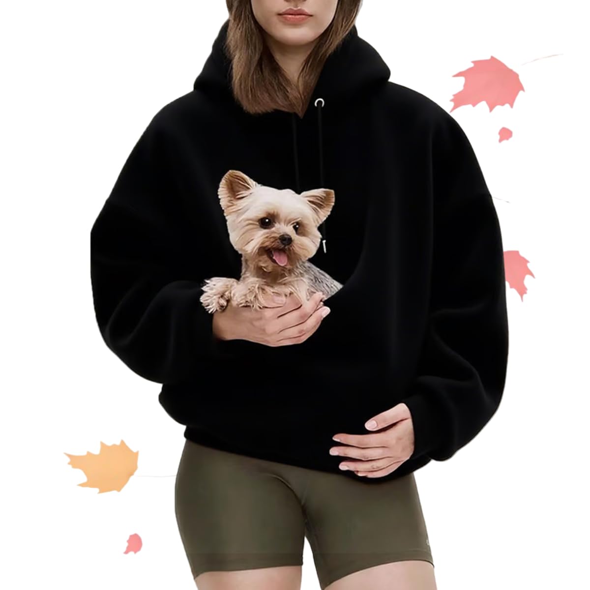 Pet Pouch Hoodies Oversized Pet Sling Hoodie with Pockets (Black,XL)