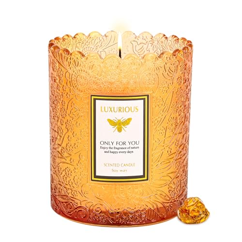 Baltic Amber Scented Candle, Candles for Home Scented, Candles Gifts for Women & Men, Luxury Glass Jar Candle, Natural Soy Candle, 40 Hours Long Burning, 7 oz
