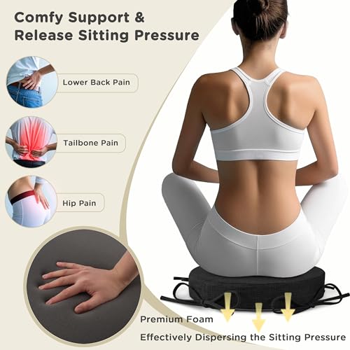 Image of AddGrace Round Bar Stool Cushions with Ties Set of 1 Non Slip Seat Cushions 12x12 Inch Washable Chair Pads Removable Washable Cover Black