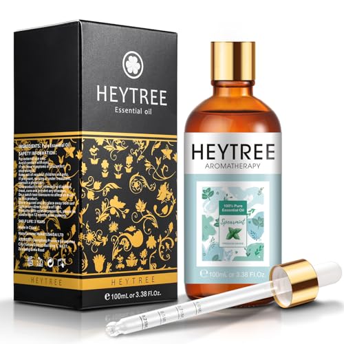 HEYTREE Spearmint Essential Oil 100ml - 100% Pure Natural for Face Skin & Body Care - Add to Lotions Creams & Massage Oil - Also for Diffuser & Beard Care - Vegan & Undiluted