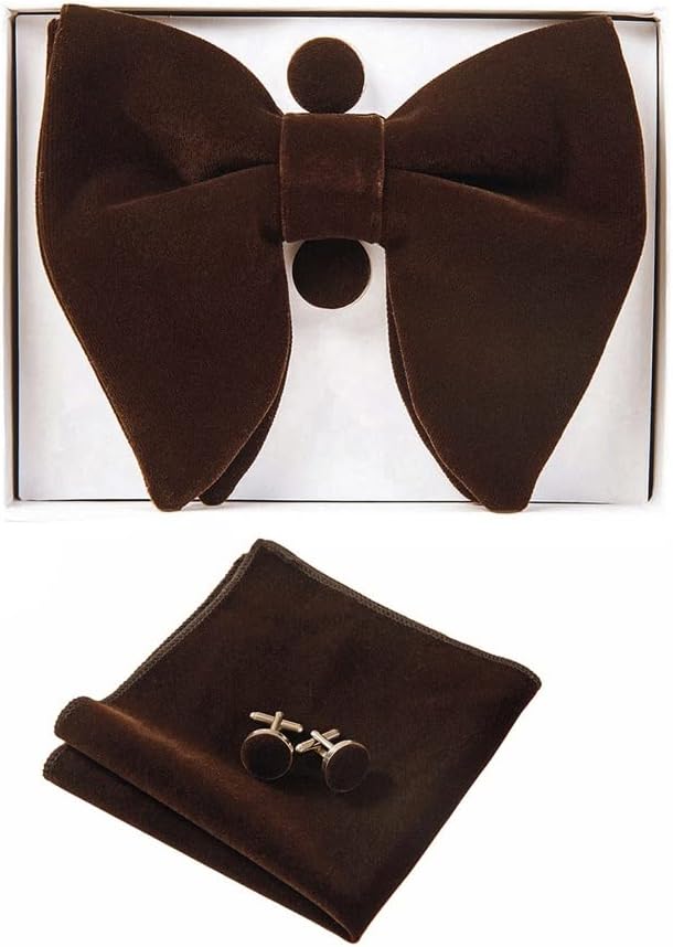 Velvet Bow Tie Men's Bowties Pocket Square Cufflinks Set with Gift Box Solid Necktie for Man Wedding