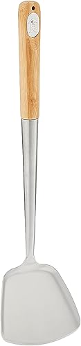 TableCraft Wok Espátula con mango de bambú, 14.5 pulgadas, acero inoxidable