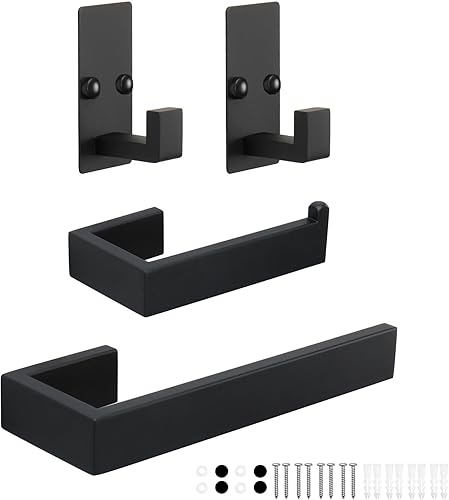 TocTen Juego de 4 piezas de accesorios de baño cuadrados de acero inoxidable para toallas montado en la pared, incluye toallero, soporte para