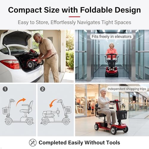 Image of Movcan S-02 4 Wheel Electric Mobility Scooter for Adults & Seniors, 419 LB Capacity,Up to 4 MPH 22 Miles Long Range, Foldable Electric Wheelchair for Travel with 360 Swivel Seat & UL Certified Safety