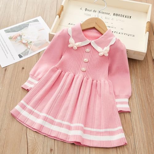 Girls Knit Sweater Dress Long Sleeve Lapel Winter Sweater Dress Size 12M-5T2