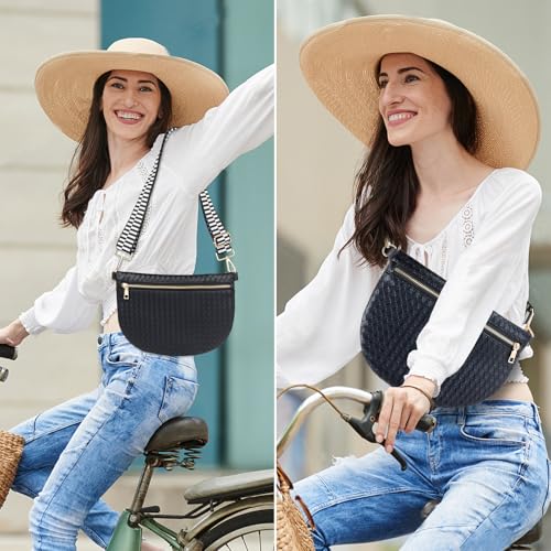 Woven Crossbody Bags for Women Leather Belt Bum Sling Purse Fanny Waist Pack Chest Shoulder Bag for Women-Black2