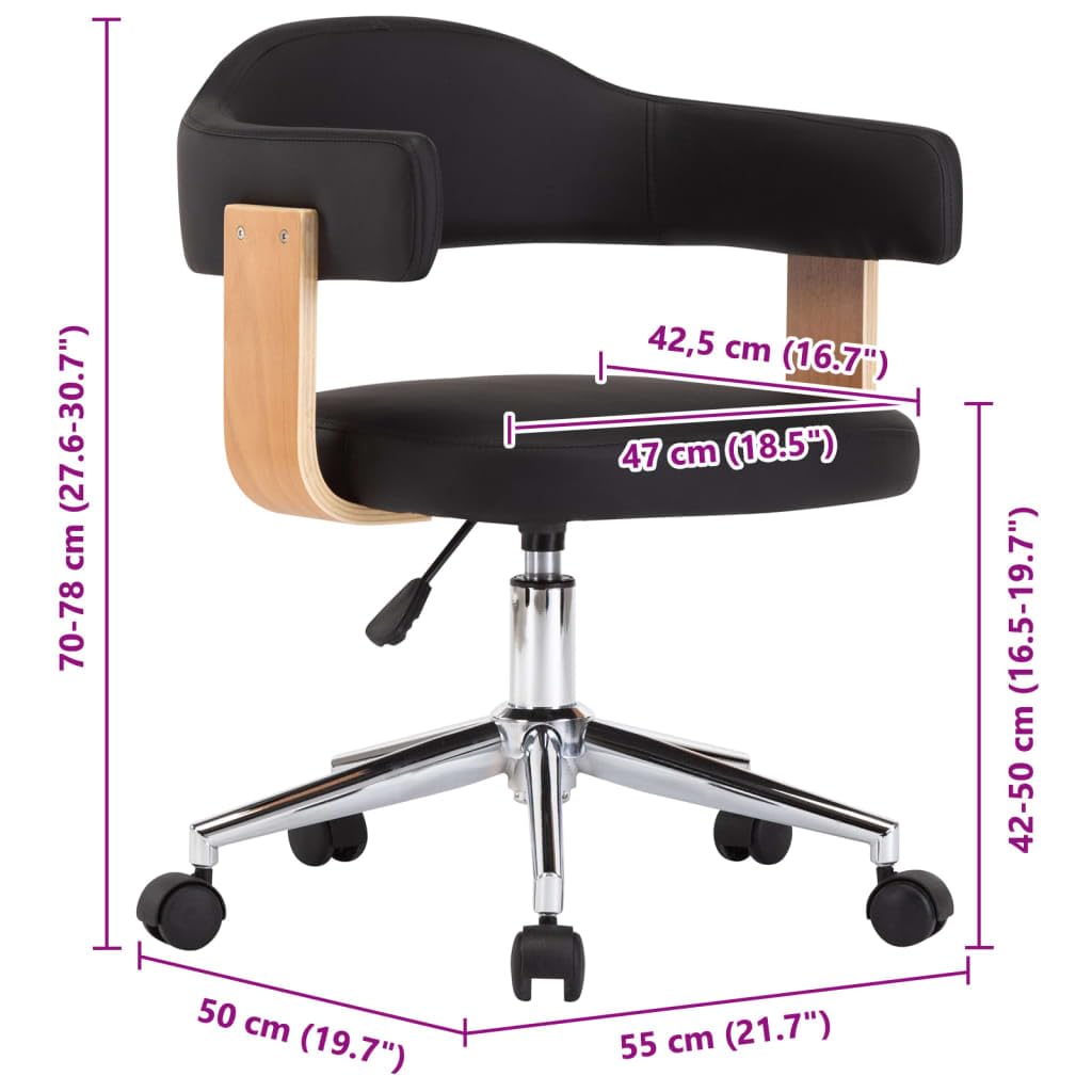 Juego de 4 sillas de comedor giratorias negras de piel sintética | Ajustable en altura, rotación de 360 grados, marco de madera, patas de acero, fáciles de montar