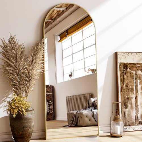 24x68 Arched Full Length Mirror Floor Mirrors with Aluminum Alloy Frame Free-Standing Wall Mounted Floor Mirrors or Large Dressing Mirror, Gold Mirror Full Length