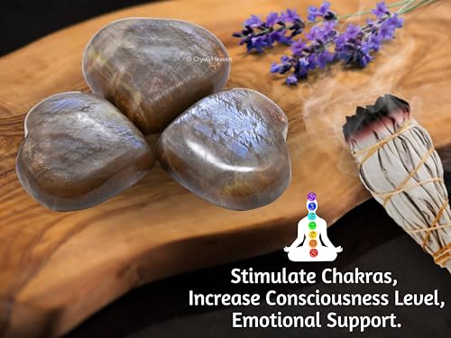 Image of Crystal Heaven Certified Sun Moonstone Heart Palm Pebbles Stones For Anxiety Stress Relief Massage - Aaa Grade Original Healing Gemstone Agate Heart Palm Stone For Yoga Meditation Spiritual