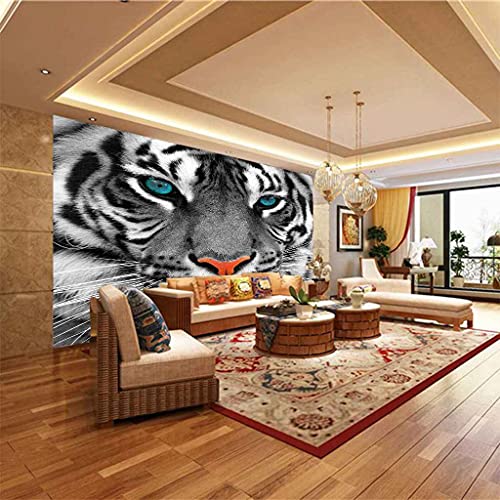 Papier peint salon TV tigre 3D noir et blanc : créez une ambiance moderne et sauvage chez vous - 6