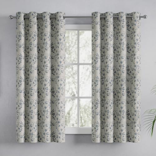 Image of haus & kinder Jacquard Window Curtains 5 Feet Long Pack of 2 Window Curtains, 5 Feet Curtains for Window (Leaf Meadow, Indigo Blue 130x152 CM)