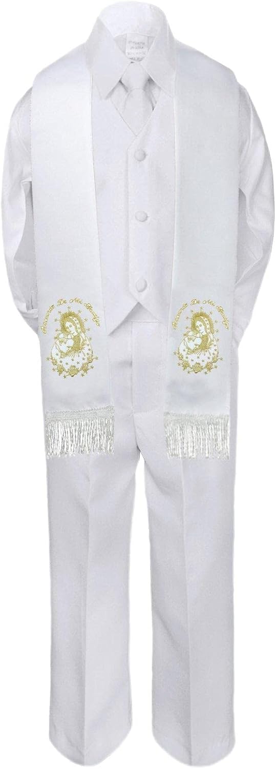 5pc Baby Boy Toddler Plain Maria Pope Stole Christening Baptism Vest Suit SM-7