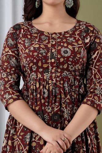 Image of Women's Maternity Feeding Dresses for Women, Easy Breastfeeding Dress, Cotton Blend Anarkali Dress with Nursing Zip for Pre & Post Pregnancy