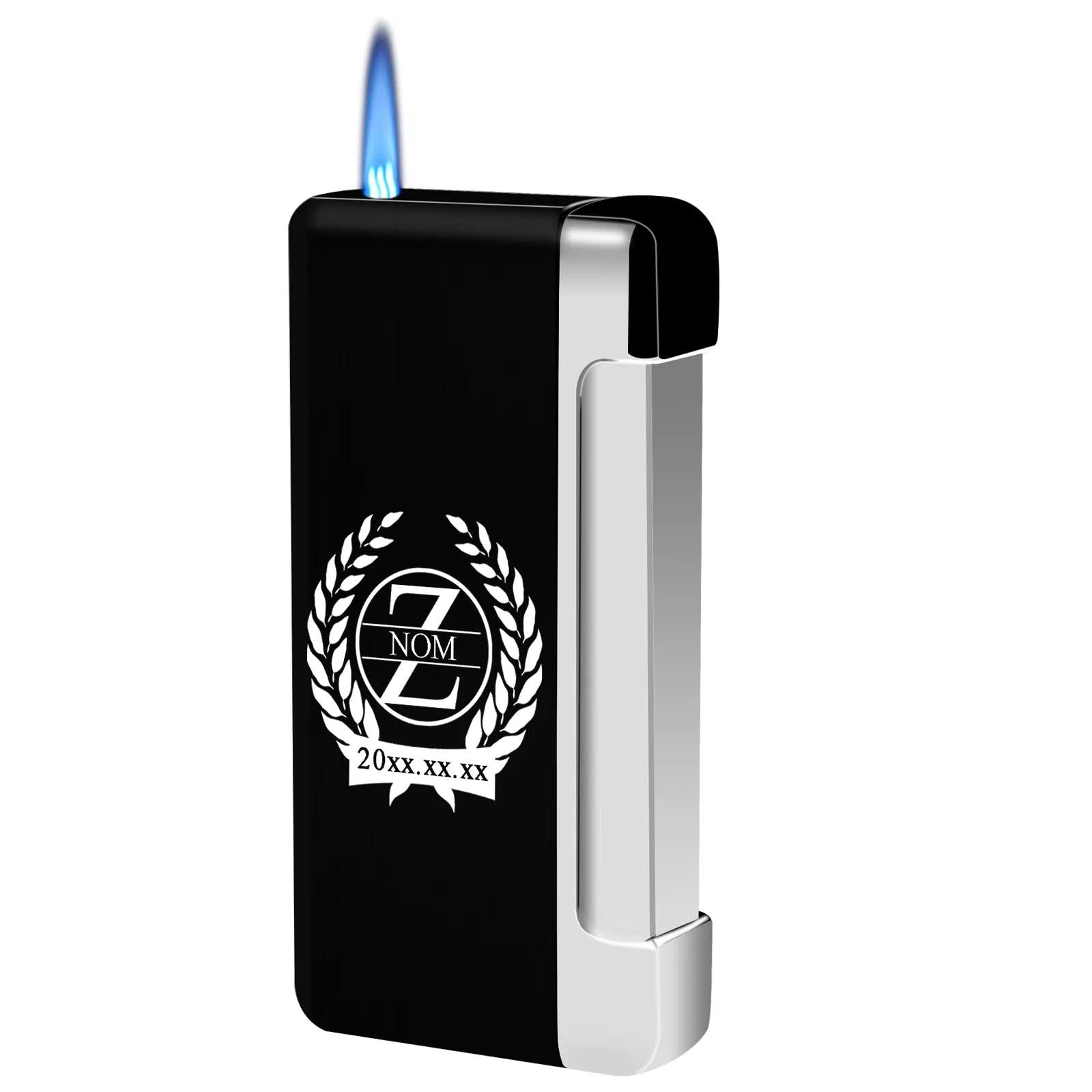 Briquet Personnalisé Briquet Métallique Résistant aux Tempêtes - Gaz Flamme Bleue Métallique, Cadeau Homme Exigeant Fête des Pères Luxe